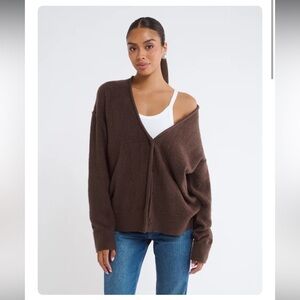 Rumored Relaxed V-Neck Button Front Cardigan - Chocolate Brown
